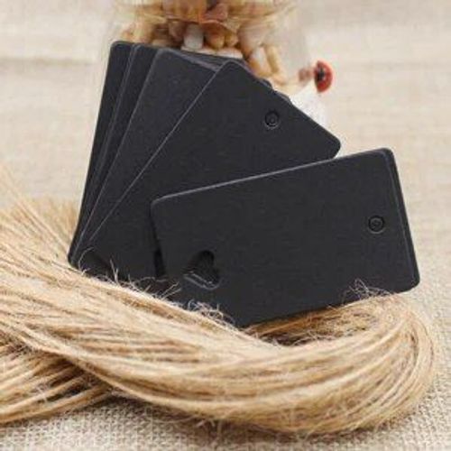 Étiquette de carte vierge en carton Kraft/noir/blanc,avec coeur creux,100 pièces + ficelle 100 chanvre pour cadeaux,5*3cm - Type tag with string #D