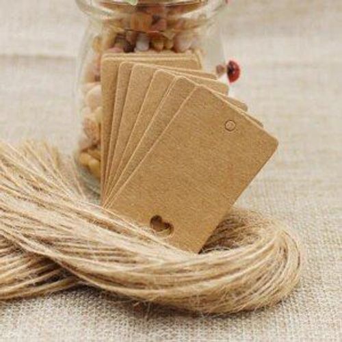 Étiquette de carte vierge en carton Kraft/noir/blanc,avec coeur creux,100 pièces + ficelle 100 chanvre pour cadeaux,5*3cm - Type tag with string #B