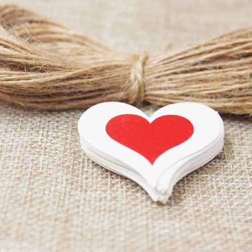 Étiquettes volantes en papier kraft blanc faites à la main avec amour,ficelle de chanvre pour bonbons,cadeau,présentoir de strass,forme mignonne,5x1.3cm,100 pièces + 100 pièces- Type tag with string#O