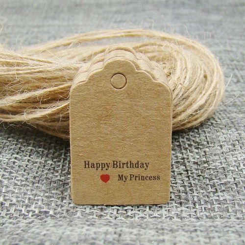 Étiquettes volantes en papier kraft blanc faites à la main avec amour,ficelle de chanvre pour bonbons,cadeau,présentoir de strass,forme mignonne,5x1.3cm,100 pièces + 100 pièces- Type tag with string#R