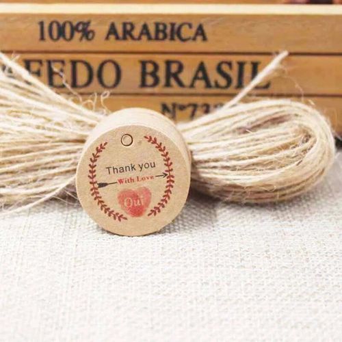 Étiquettes volantes en papier kraft blanc faites à la main avec amour,ficelle de chanvre pour bonbons,cadeau,présentoir de strass,forme mignonne,5x1.3cm,100 pièces + 100 pièces- Type tag with string#S