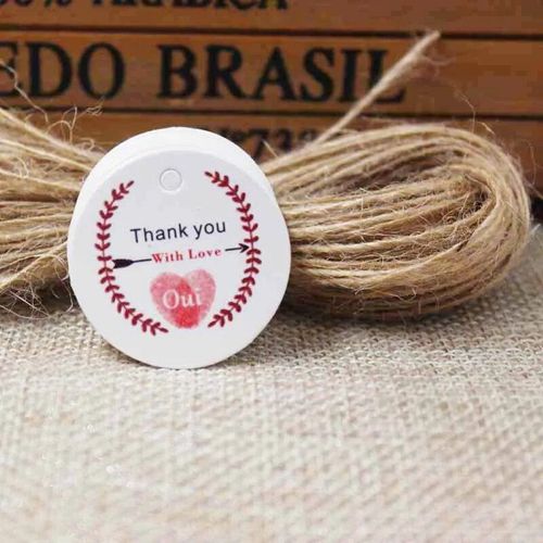 Étiquettes volantes en papier kraft blanc faites à la main avec amour,ficelle de chanvre pour bonbons,cadeau,présentoir de strass,forme mignonne,5x1.3cm,100 pièces + 100 pièces- Type tag with string#T