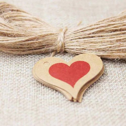 Étiquettes volantes en papier kraft blanc faites à la main avec amour,ficelle de chanvre pour bonbons,cadeau,présentoir de strass,forme mignonne,5x1.3cm,100 pièces + 100 pièces- Type tag with string#Q