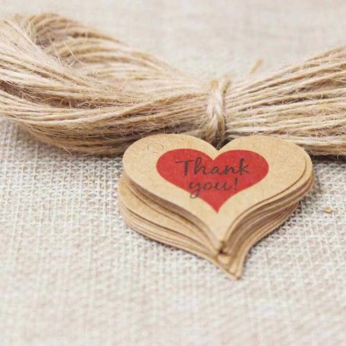 Étiquettes volantes en papier kraft blanc faites à la main avec amour,ficelle de chanvre pour bonbons,cadeau,présentoir de strass,forme mignonne,5x1.3cm,100 pièces + 100 pièces- Type tag with string#N