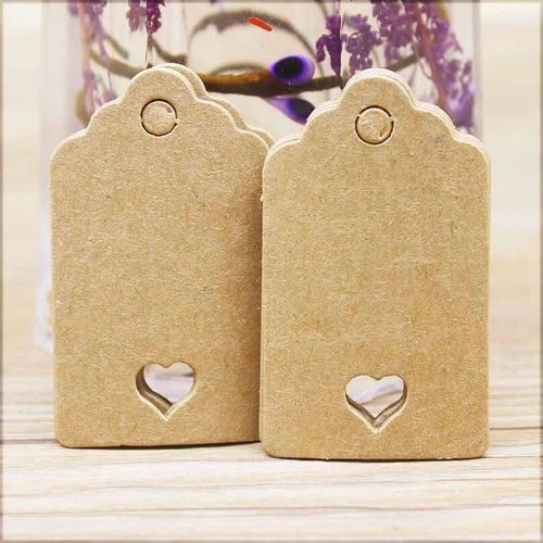Étiquette de carte vierge en carton Kraft/noir/blanc,avec coeur creux,100 pièces + ficelle 100 chanvre pour cadeaux,5*3cm - Type tag with string #C