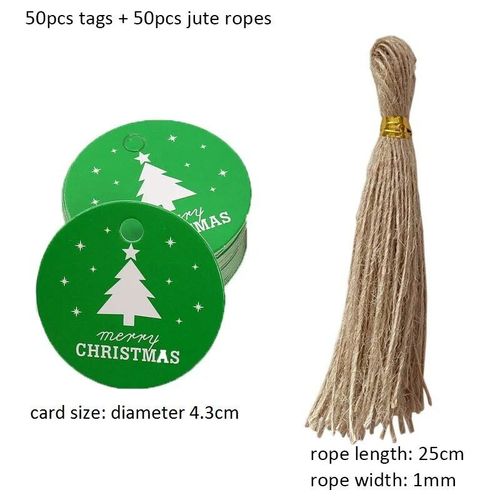 50pcs étiquettes de cadeau de noël arbre de noël forme ronde étiquette en papier étiquette joyeux noël nouvel an fournitures de fête Navidad Noel Natal Decor - Type E-hemp strings