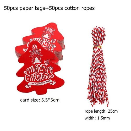 50pcs étiquettes de cadeau de noël arbre de noël forme ronde étiquette en papier étiquette joyeux noël nouvel an fournitures de fête Navidad Noel Natal Decor - Type B-cotton strings
