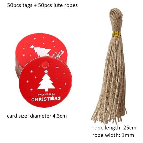 50pcs étiquettes de cadeau de noël arbre de noël forme ronde étiquette en papier étiquette joyeux noël nouvel an fournitures de fête Navidad Noel Natal Decor - Type F-hemp strings