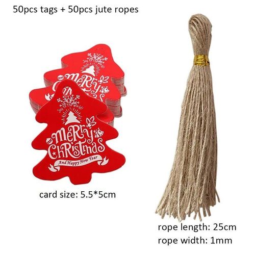 50pcs étiquettes de cadeau de noël arbre de noël forme ronde étiquette en papier étiquette joyeux noël nouvel an fournitures de fête Navidad Noel Natal Decor - Type B-hemp strings