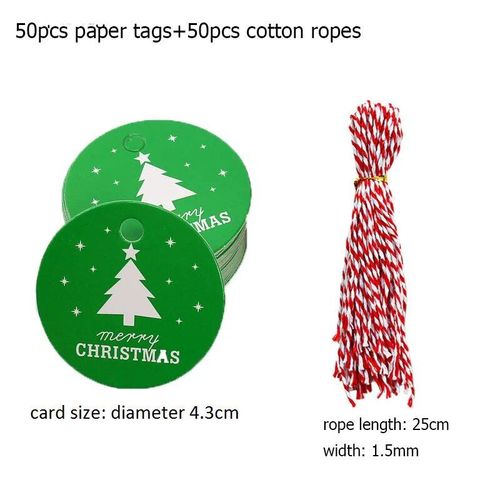 50pcs étiquettes de cadeau de noël arbre de noël forme ronde étiquette en papier étiquette joyeux noël nouvel an fournitures de fête Navidad Noel Natal Decor - Type E-cotton strings