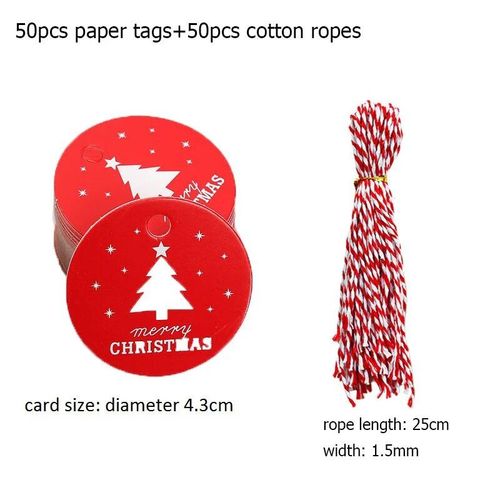 50pcs étiquettes de cadeau de noël arbre de noël forme ronde étiquette en papier étiquette joyeux noël nouvel an fournitures de fête Navidad Noel Natal Decor - Type F-cotton strings