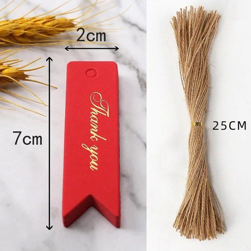 Étiquettes de Remerciement Bronzantes,Cartes en Papier,Noir,Blanc,Rouge,Attro,pour Mariage,Anniversaire,ixde Noël,Cadeau,Fournitures d'Emballage,100 Pièces - Type red-with strings