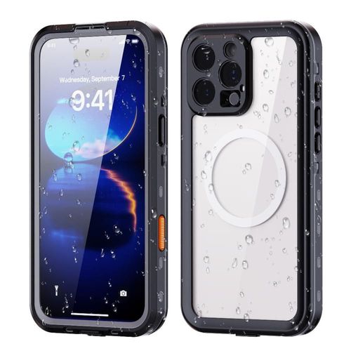 Étanche Étui Pour Iphone 16 Promax 12ft Résistant Aux Chocs Militaires Boîtier Magnétique Ip68 Étanche Plein Dans Protecteur D'écran - Noir