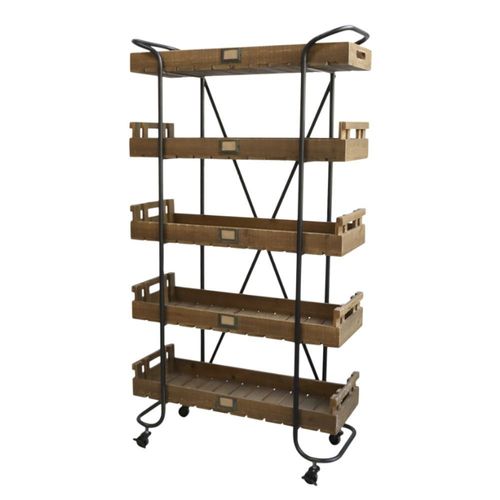 Wagon Chariot Desserte En Bois Marron Et Fer Noir 83 X 34 X 156.5 Cm