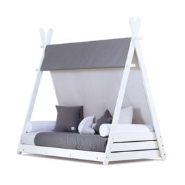 Lit D'enfant Montessori 70x140 Cm + Matelas Et Textile Gris Anthracite