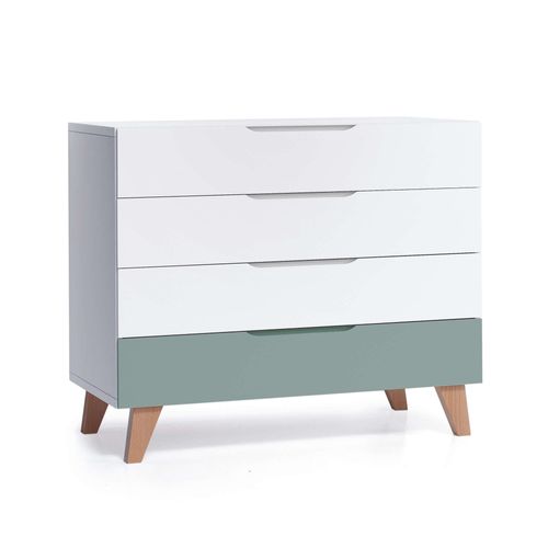 Commode Pour Bébé Blanc/Vert Avec Jambes En Bois
