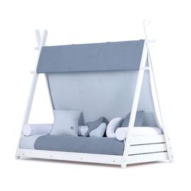Lit D'enfant Montessori 70x140 Cm Avec Matelas Et Textile Bleu