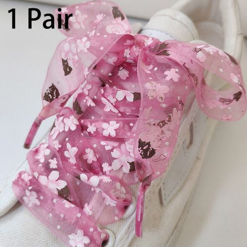 Cordes De Chaussures Plates En Satin Pour Femmes,Ruban Lumineux Avec N?ud,Baskets De Sport,Dentelle,Impression De Flocon De Neige,110cm,1 Paire