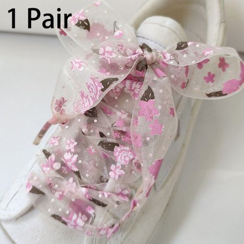 Cordes De Chaussures Plates En Satin Pour Femmes,Ruban Lumineux Avec N?ud,Baskets De Sport,Dentelle,Impression De Flocon De Neige,110cm,1 Paire