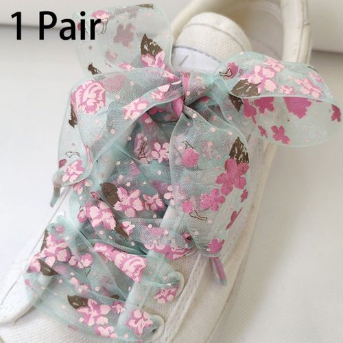 Cordes De Chaussures Plates En Satin Pour Femmes,Ruban Lumineux Avec N?ud,Baskets De Sport,Dentelle,Impression De Flocon De Neige,110cm,1 Paire