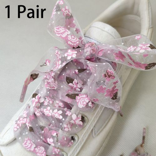 Cordes De Chaussures Plates En Satin Pour Femmes,Ruban Lumineux Avec N?ud,Baskets De Sport,Dentelle,Impression De Flocon De Neige,110cm,1 Paire