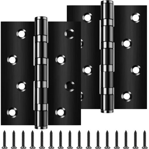 Lot de 2 charnières de porte à roulement à billes pour charges lourdes - 10 cm - En acier inoxydable noir - Avec 8 trous - Pour portes massives - Porte de jardin - Intérieur et extérieur (100