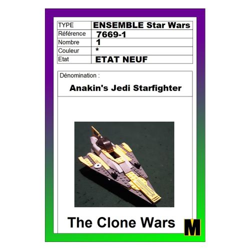 x1 SET STAR WARS - 7669-1 - Anakin's Jedi Starfighter
