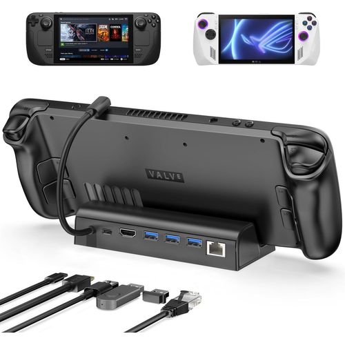 Docking Station 6 en 1 Steam Deck Dock Supporter, Steamdeck Station d'accueil avec HDMI 2.0 4K @ 60Hz, 3 USB-A 3.0, Port USB-C de Charge, Gigabit Ethernet, 100W PD HUB pour Valve Stream Deck