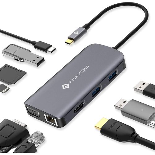 Docking Staion USB C Hub 9-en-1, Adaptateur USB C vers HDMI 4K x2, VGA, Gigabit Ethernet, USB 3.0 x3, SD/TF Port, PD 3.0 100W, Station d'accueil pour MacBook Pro/Air M1 M2
