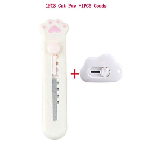 Mini Couteau Utilitaire D'art Couleur Nuage Patte De Chat Mignon,Boîte Express,Coupe-Papier Portable,Coupe-Lame De Rasoir,Papeterie - Type White-1cat 1cloud