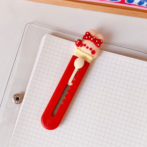 Couteau Utilitaire Mignon Lapin Ours,Mini Ouvre-Boîte Portable Kawaii Couteau De Poche Coupe-Papier Ouvre-Enveloppe Fournitures Scolaires Et De Bureau - Type Red Rabbit