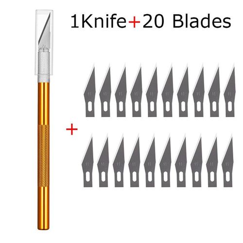 Couteau Utilitaire En Métal Pour Artisanat,Artisanat De Gravure,Coupe-Papier Opaque,30 Pièces,Phérique,Kits De Modèles,Carton,Plastique,Tissu,Bois - Type 1 Goldknife 20blades