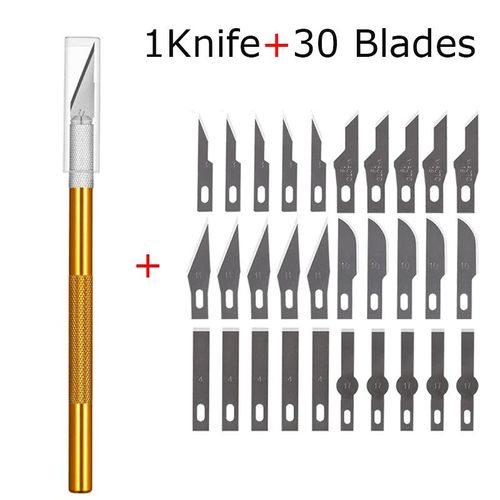 Couteau Utilitaire En Métal Pour Artisanat,Artisanat De Gravure,Coupe-Papier Opaque,30 Pièces,Phérique,Kits De Modèles,Carton,Plastique,Tissu,Bois - Type 1 Goldknife 30blades