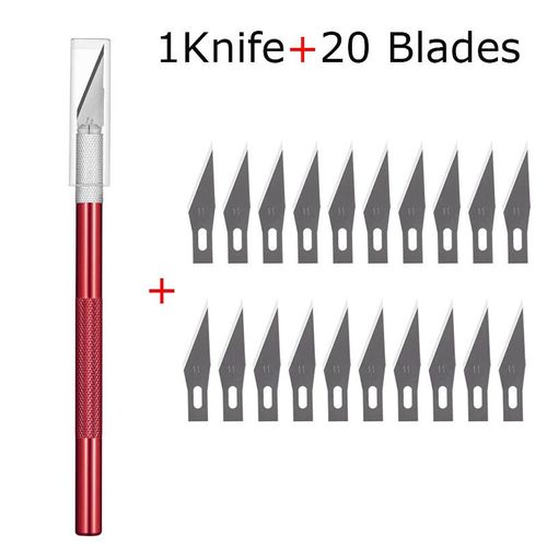 Couteau Utilitaire En Métal Pour Artisanat,Artisanat De Gravure,Coupe-Papier Opaque,30 Pièces,Phérique,Kits De Modèles,Carton,Plastique,Tissu,Bois - Type 1 Redknife 20blades
