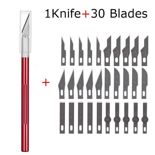 Couteau Utilitaire En Métal Pour Artisanat,Artisanat De Gravure,Coupe-Papier Opaque,30 Pièces,Phérique,Kits De Modèles,Carton,Plastique,Tissu,Bois - Type 1 Redknife 30blades