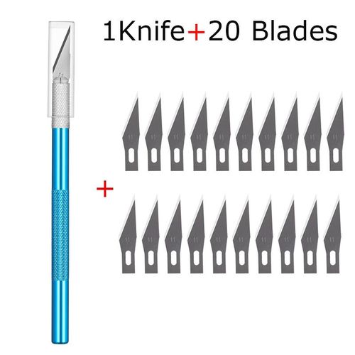 Couteau Utilitaire En Métal Pour Artisanat,Artisanat De Gravure,Coupe-Papier Opaque,30 Pièces,Phérique,Kits De Modèles,Carton,Plastique,Tissu,Bois - Type 1blue Knife 20blades
