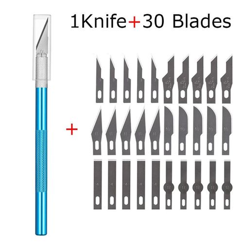 Couteau Utilitaire En Métal Pour Artisanat,Artisanat De Gravure,Coupe-Papier Opaque,30 Pièces,Phérique,Kits De Modèles,Carton,Plastique,Tissu,Bois - Type 1blue Knife 30blades