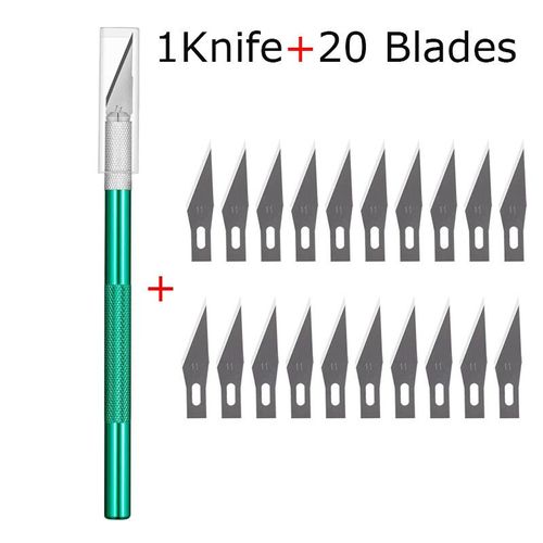 Couteau Utilitaire En Métal Pour Artisanat,Artisanat De Gravure,Coupe-Papier Opaque,30 Pièces,Phérique,Kits De Modèles,Carton,Plastique,Tissu,Bois - Type 1greenknife 20blades
