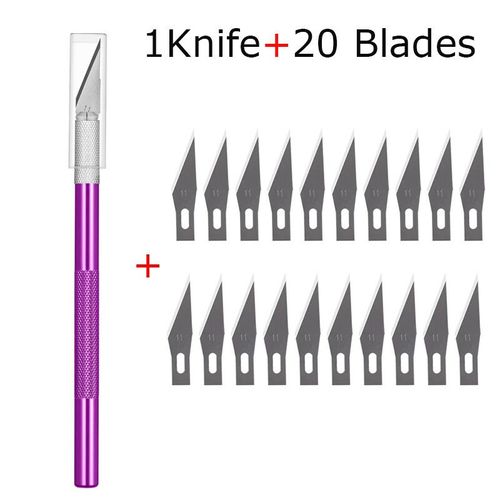 Couteau Utilitaire En Métal Pour Artisanat,Artisanat De Gravure,Coupe-Papier Opaque,30 Pièces,Phérique,Kits De Modèles,Carton,Plastique,Tissu,Bois - Type Purpleknife 20blades