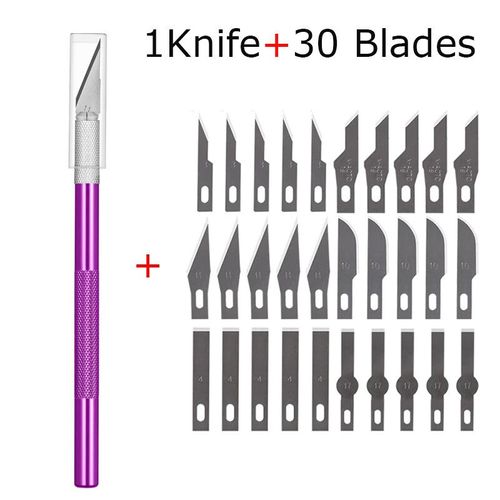 Couteau Utilitaire En Métal Pour Artisanat,Artisanat De Gravure,Coupe-Papier Opaque,30 Pièces,Phérique,Kits De Modèles,Carton,Plastique,Tissu,Bois - Type Purpleknife 30blades