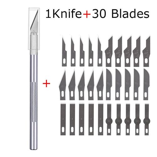 Couteau Utilitaire En Métal Pour Artisanat,Artisanat De Gravure,Coupe-Papier Opaque,30 Pièces,Phérique,Kits De Modèles,Carton,Plastique,Tissu,Bois - Type Silverknife 30blades