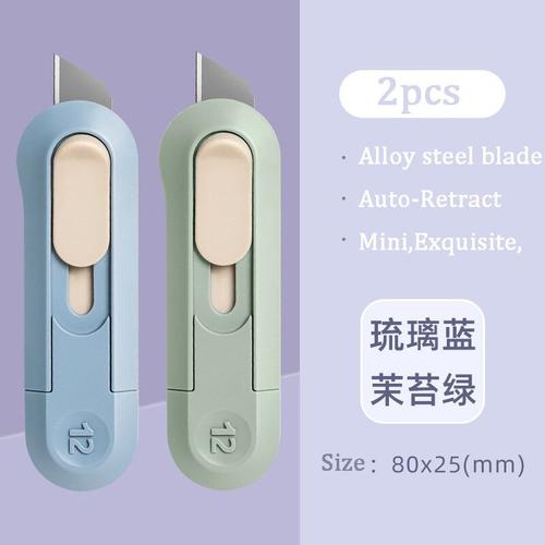 Deli Nusign-Mini Cutter À Rétracteur Automatique,Petit Couteau Utilitaire En Métal Pointu Sk5,Couteau De Poche,Fournitures D'art,Papeterie Kawaii - Type 1blue 1green