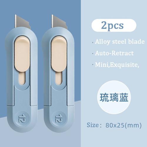 Deli Nusign-Mini Cutter À Rétracteur Automatique,Petit Couteau Utilitaire En Métal Pointu Sk5,Couteau De Poche,Fournitures D'art,Papeterie Kawaii - Type Blue 2pcs