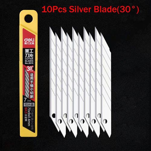 Deli-Petit Couteau Utilitaire Rétractable,Coupe-Boîte,Conception Autobloquante,Freins De Papier Peint,Outils De Papeterie,Noir,30 ° - Type 10pcs Silver Blades