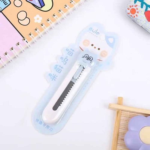Mini couteau utilitaire portable Kawaii,dessin Animal Lapin Chat Tirelire Cutter pour Étudiant Mignon Scrapbook Staacquering Paper Cutter - Type Blue Cat