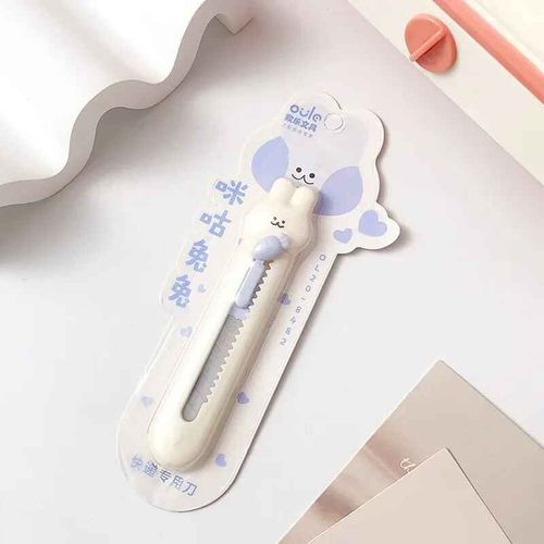 Mini couteau utilitaire portable Kawaii,dessin Animal Lapin Chat Tirelire Cutter pour Étudiant Mignon Scrapbook Staacquering Paper Cutter - Type Rabbit Blue