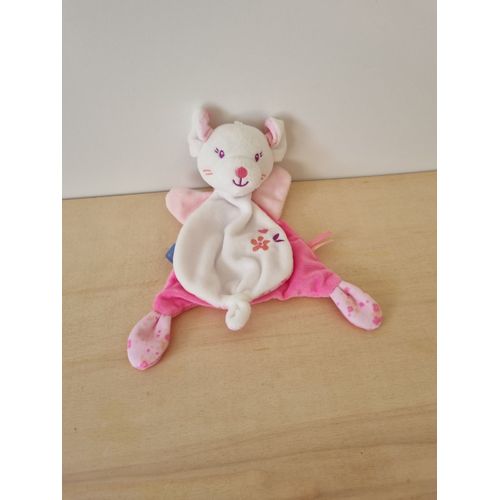 Doudou Souris Blanche Rose Fleur Sucre D'orge