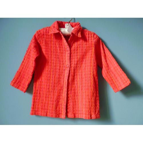 Chemise Fille 8 Ans Gemo Maille Gauffrée Orange Corail Tbe Manche 3/4