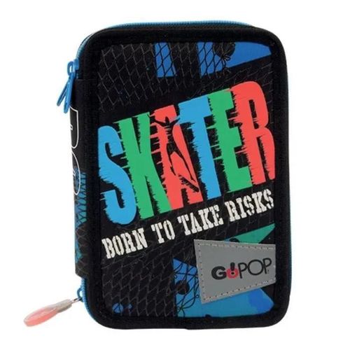 Mallette scolaire triple - GIOCHI PREZIOSI - Skater GOPOP - 18 crayons de couleur - 18 feutres - Bleu