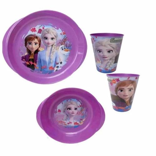 Set 1 Assiette Plate 20 Cm + 1 Assiette Creuse 15 Cm +1 Gobelet 12 Cm Hauteur Reine Des Neiges